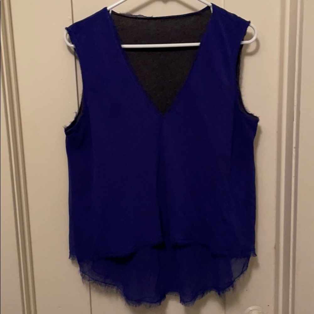 layered midnight blue over dark grey tank